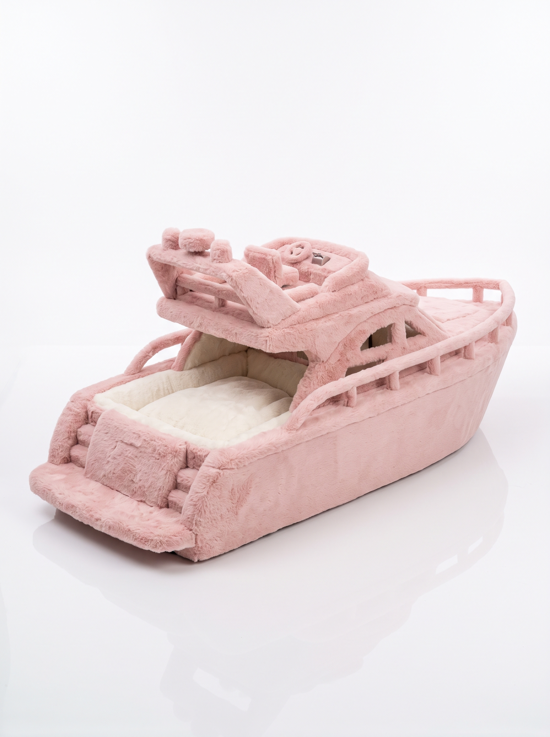 Blush Cruiser fluffy pink yacht-shaped plush dog bed