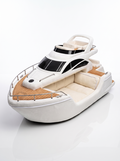 Classic Cruiser yacht-shaped plush dog bed, white hull